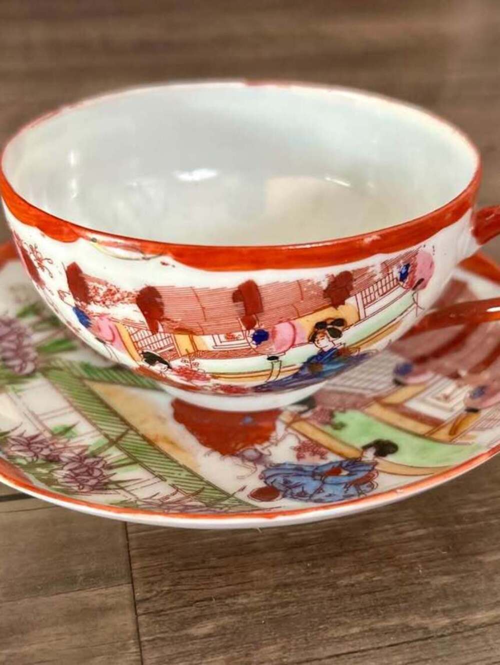 Vintage Japanese Kutani Porcelain Teacup and Saucer Set